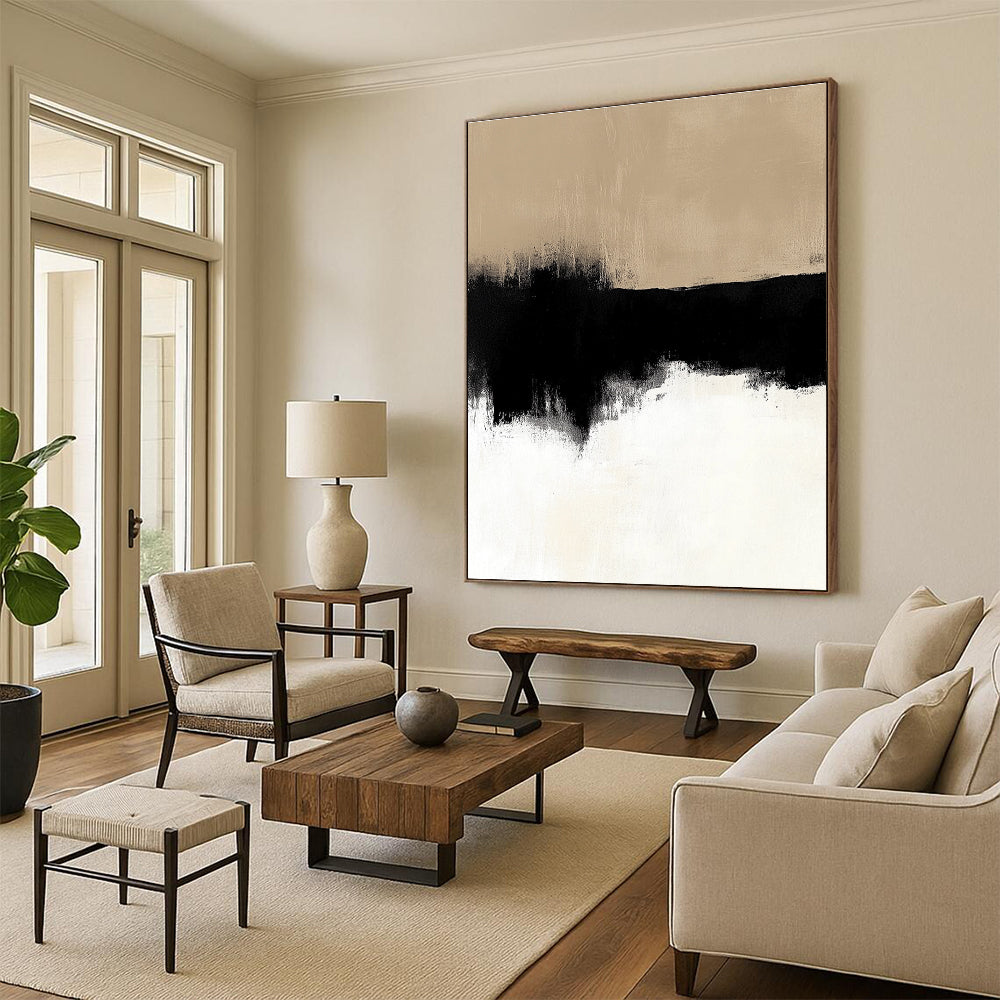 Beige and Black Gradient Abstract Painting with Subtle Transitions GER159