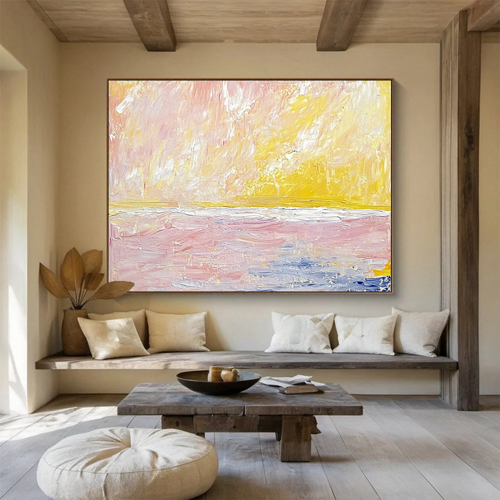 Pastel Sea Landscape Abstract Painting with Pink and Yellow Hues DYP523