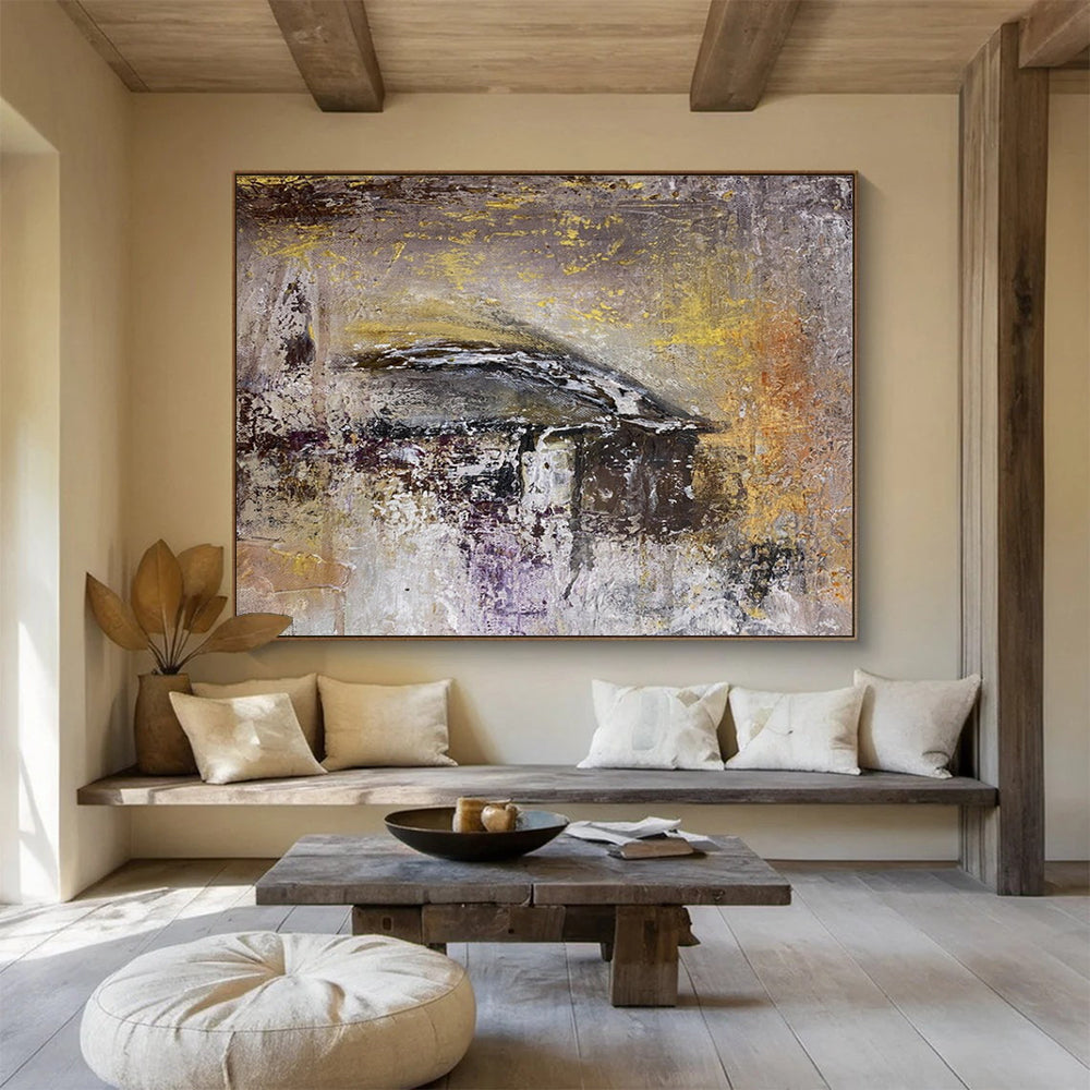 Gray Purple Abstract Painting with Muted - Mysterious Hues THY372