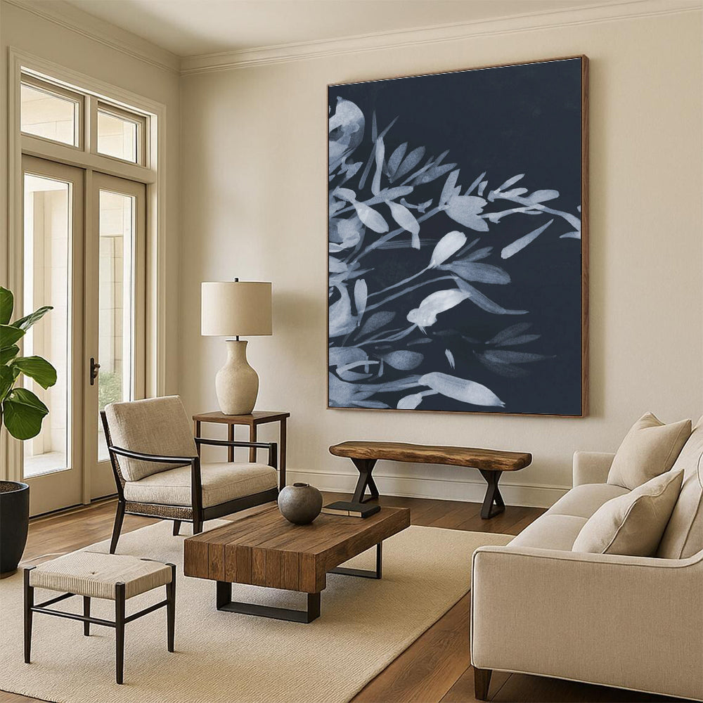 Blue Ink Floral Abstract Painting ADGE239