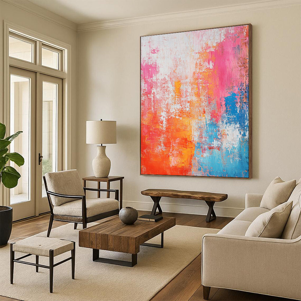 Colorful Textured Abstract Painting with Pink Orange and Blue GER691