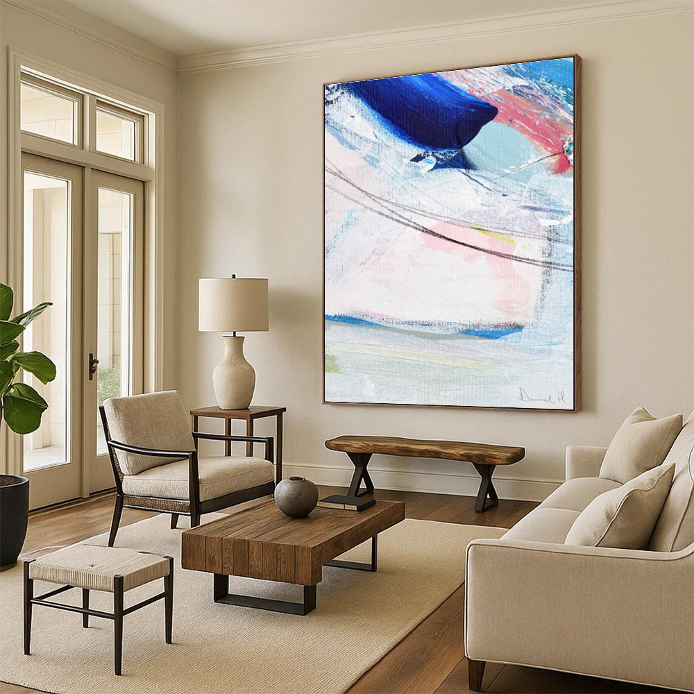 Colorful Abstract Swirls with Blue and Pink Painting ADGE150