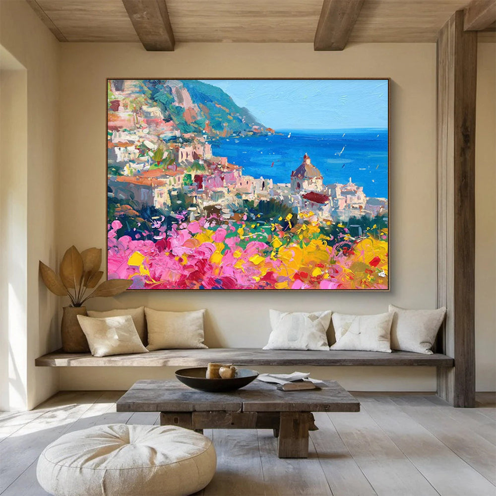 Colorful Coastal Town Abstract Painting THY473