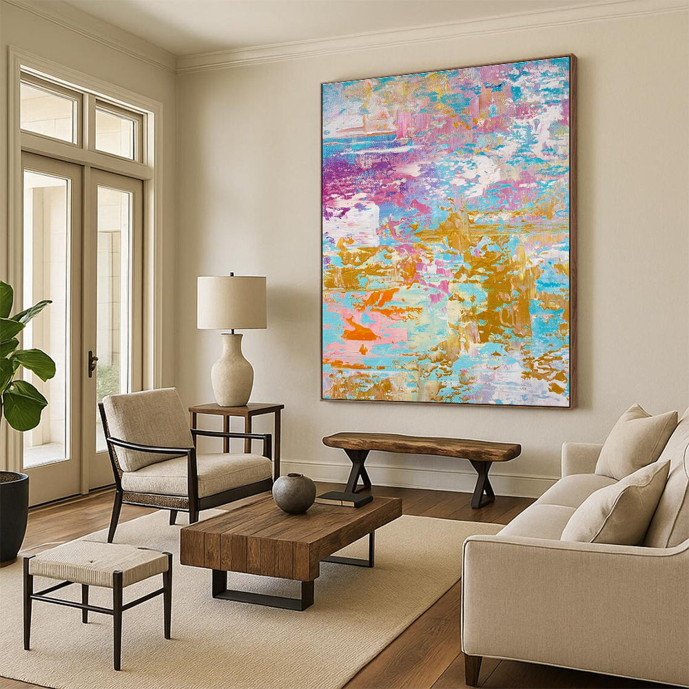 Pastel - Gold Abstract Painting with Layered Colors ADGE464