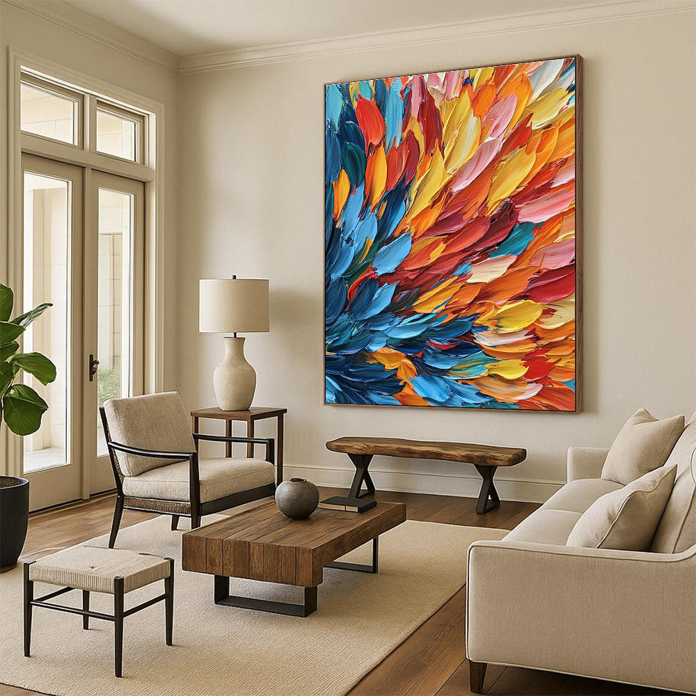 Colorful Feather - like Abstract Painting with Textured Brushwork GER083