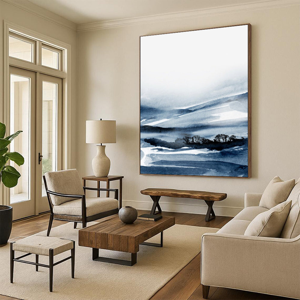Blue Ink Valley Scene Abstract Painting ADGE231