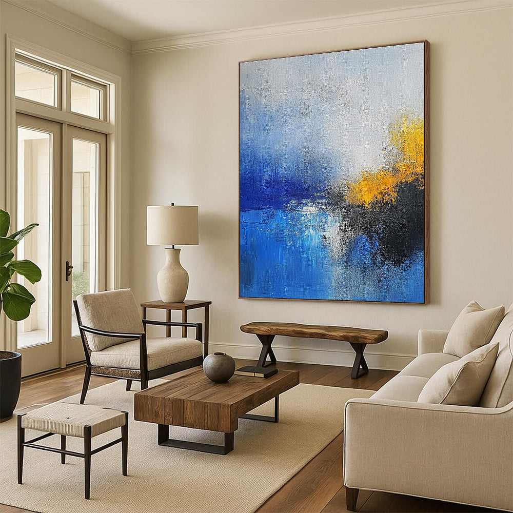 Blue and Yellow Abstract Painting with Dreamy Ambiance GER382
