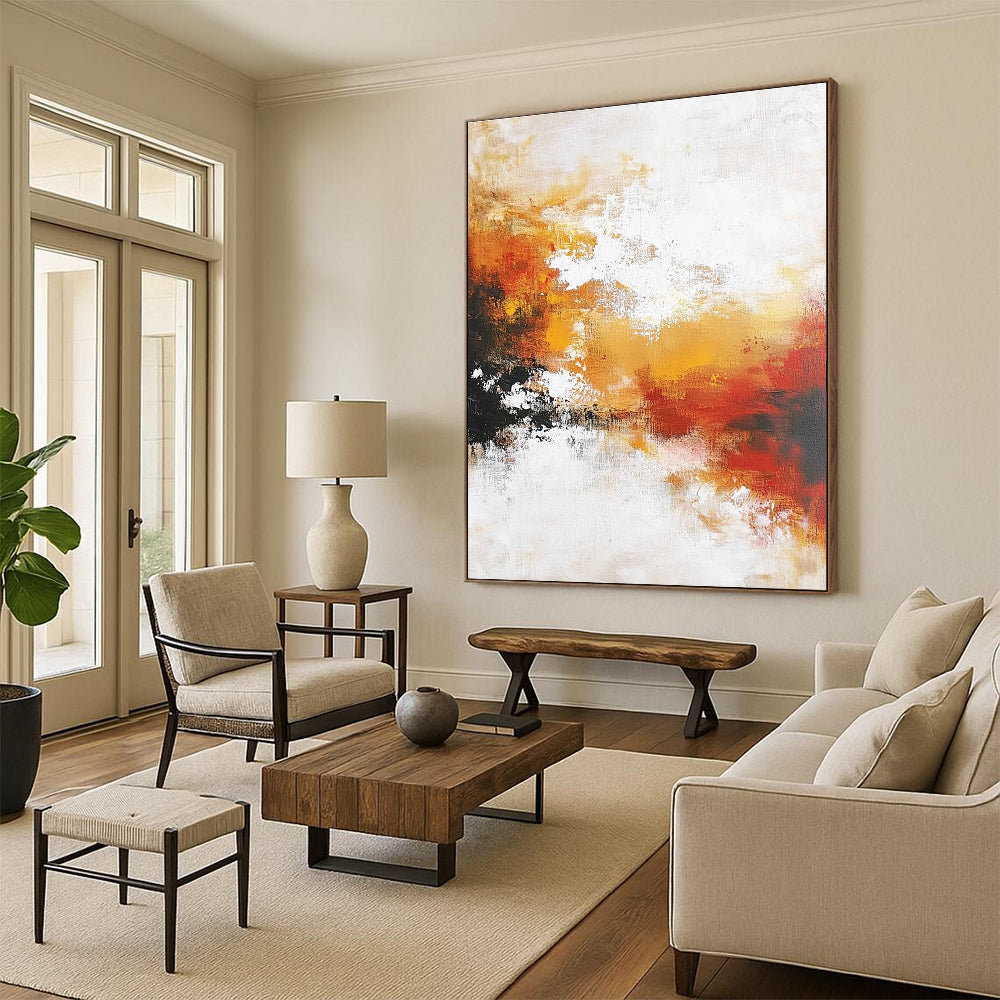 Orange Red and White Abstract Painting with Soft Blends GER699