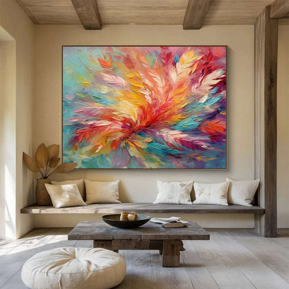 Feather - Like Color Burst Abstract Painting with Soft and Bold Tones THY302