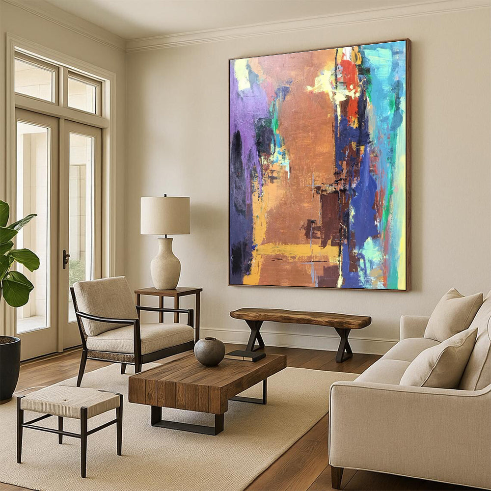 Purple Orange Blue Color Block Abstract Painting ADGE036