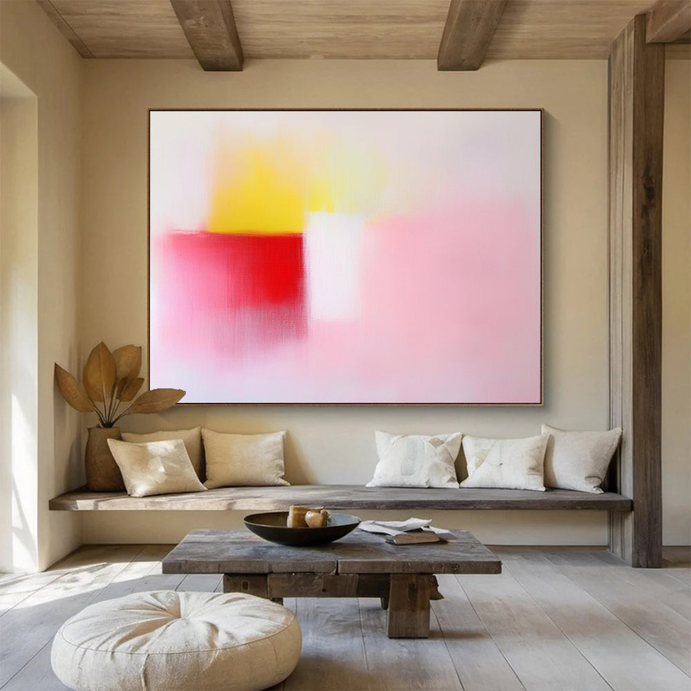 Soft Color Block Abstract Painting with Pink Yellow and Red DYP410