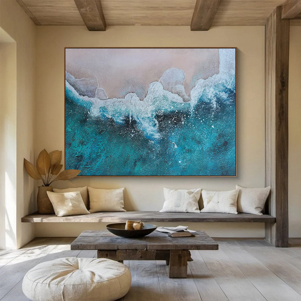 Turquoise Sea Wave Abstract Painting THY039