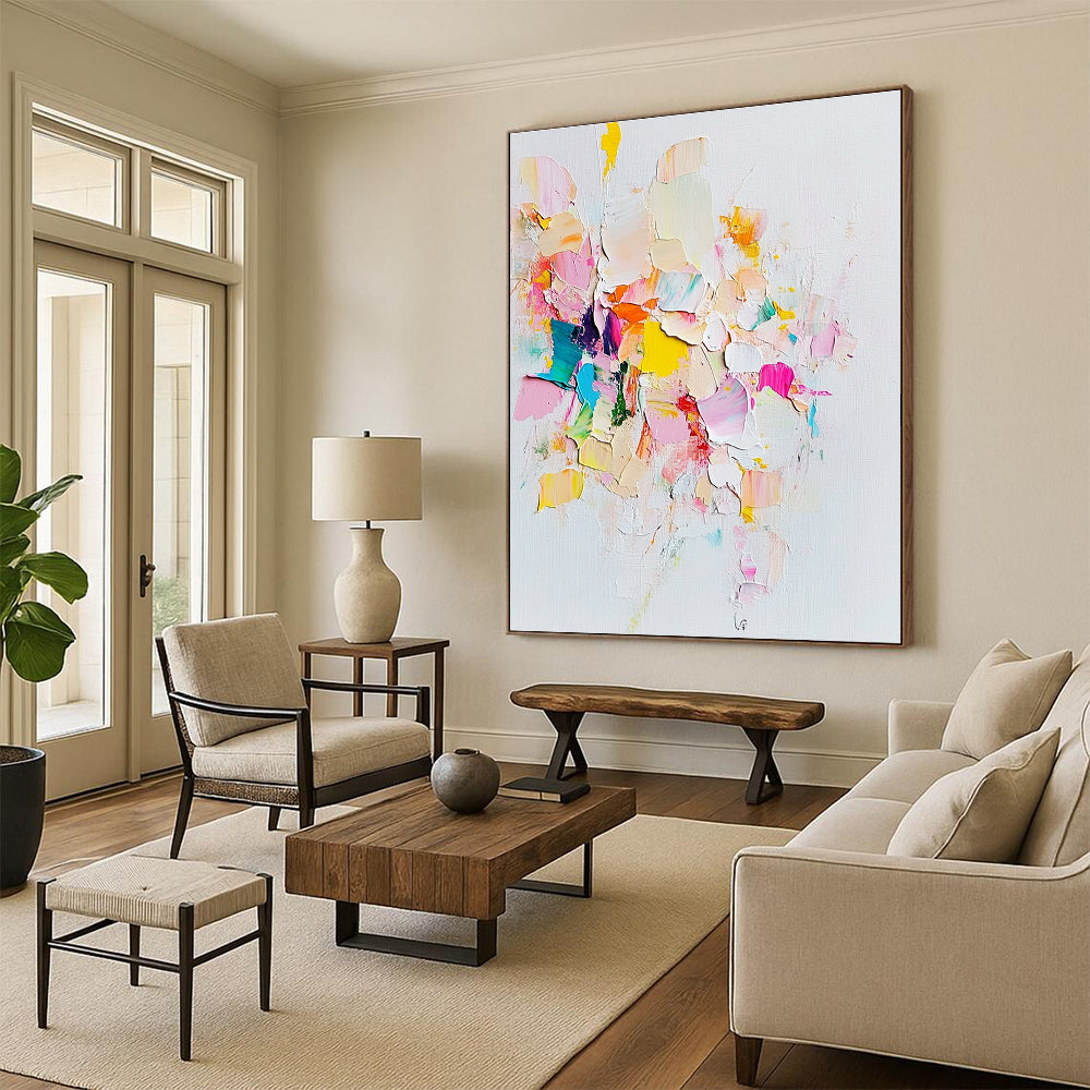 Pastel Patch Abstract Painting with Layered Colorful Textures GER657