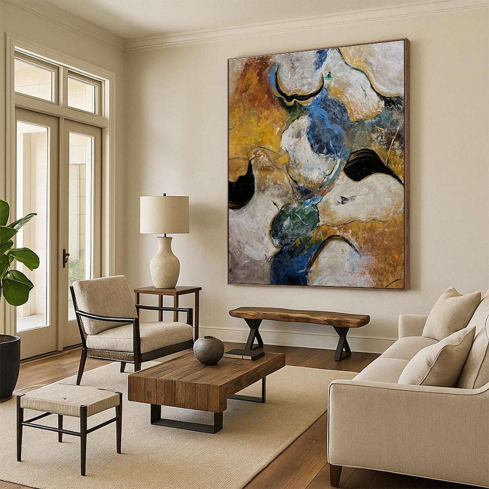 Organic Shapes Abstract Painting with Earthy and Blue Hues ADGE463