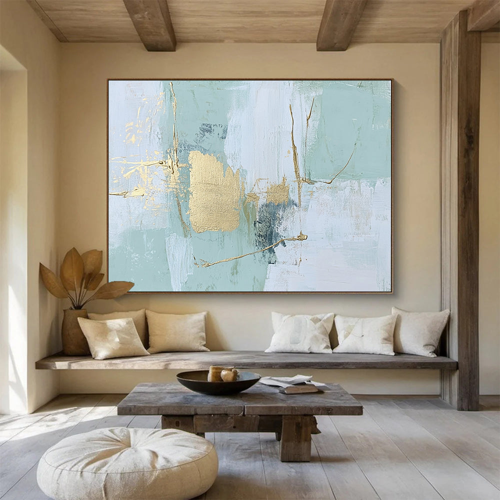 Mint Gold Abstract Painting with Subtle Details DYP484