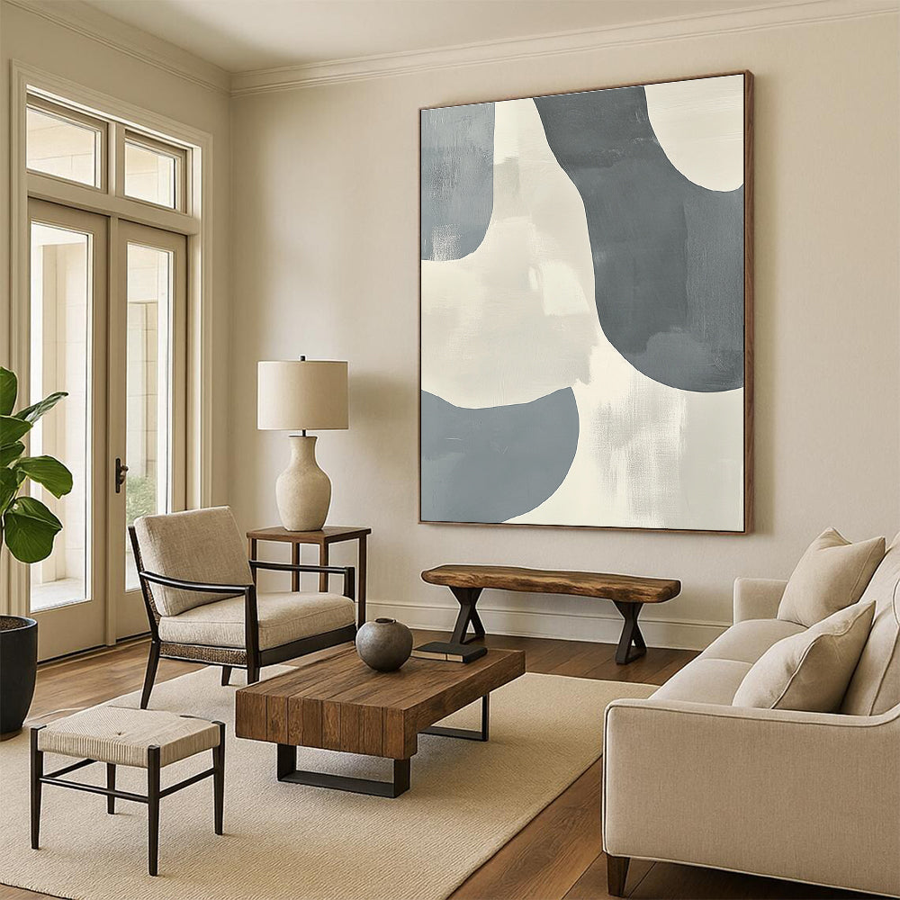Gray and Beige Abstract Painting with Flowing Forms GER161