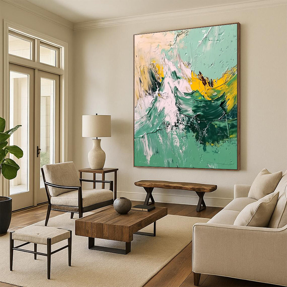 Green Mountain Abstract Painting with Impasto Technique GER604