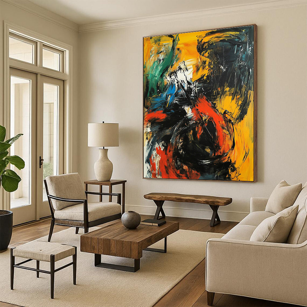 Dynamic Color Fusion Abstract Painting with Energetic Palette GER751