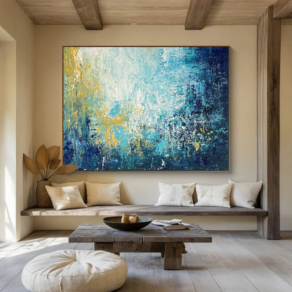 Blue Gold Abstract Painting with Light - Filled Abstraction THY327