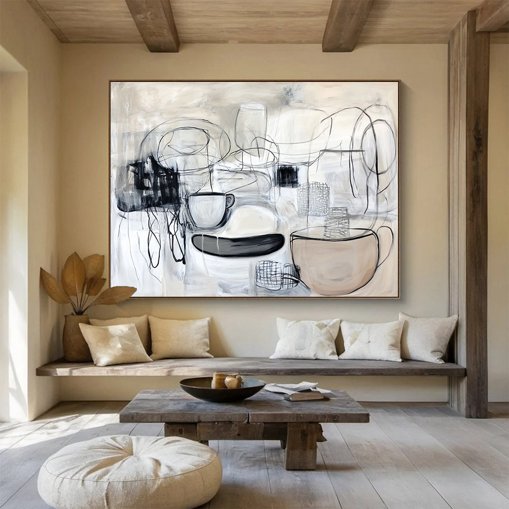 Abstract Still Life in Gray Painting with Line Work DYP547
