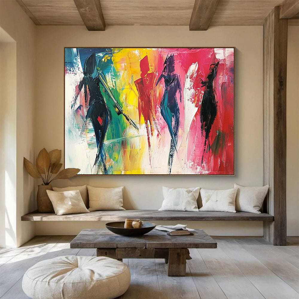 Colorful Figures Abstract Painting with Dynamic Brushstrokes DYP347