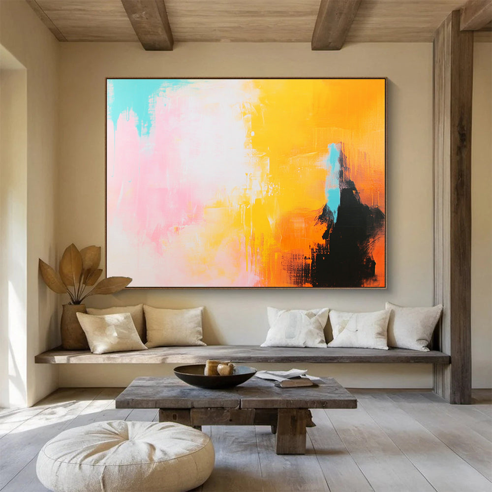 Vibrant Color Mix Abstract Painting with Pink Yellow and Blue DYP413
