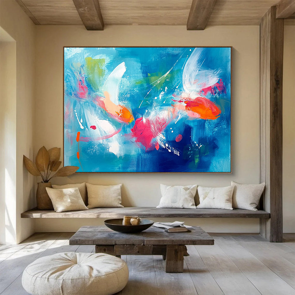 Colorful Fish Abstract Painting with Blue Background DYP466
