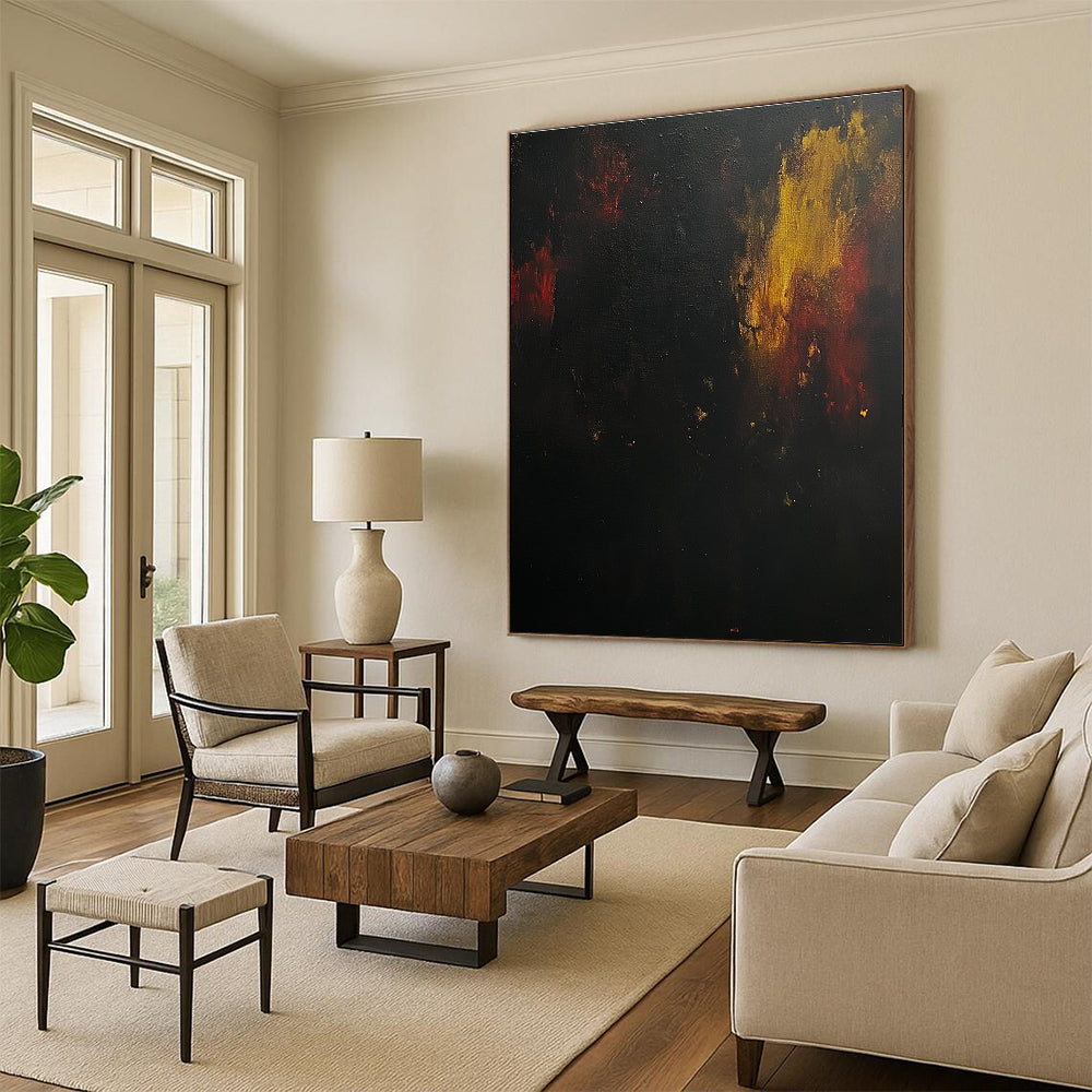 Dark Abstract Painting with Fiery Hues GER438