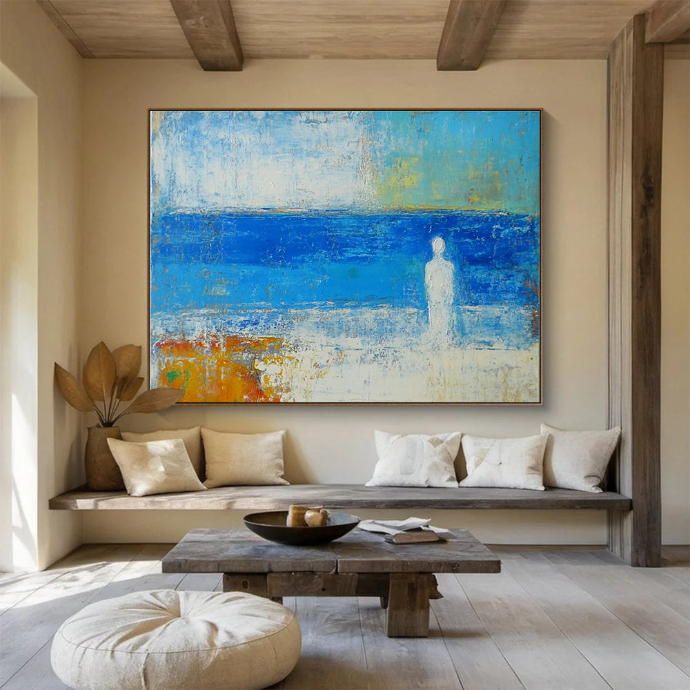 Figure by the Sea Abstract Painting with Soft Color Palette DYP195