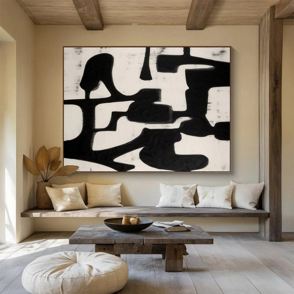 Black White Minimalist Abstract Painting THY062