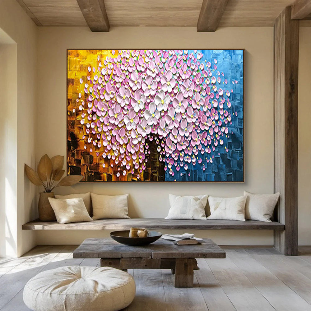 Pink Flower Tree Abstract Painting with Textured Petals THY231