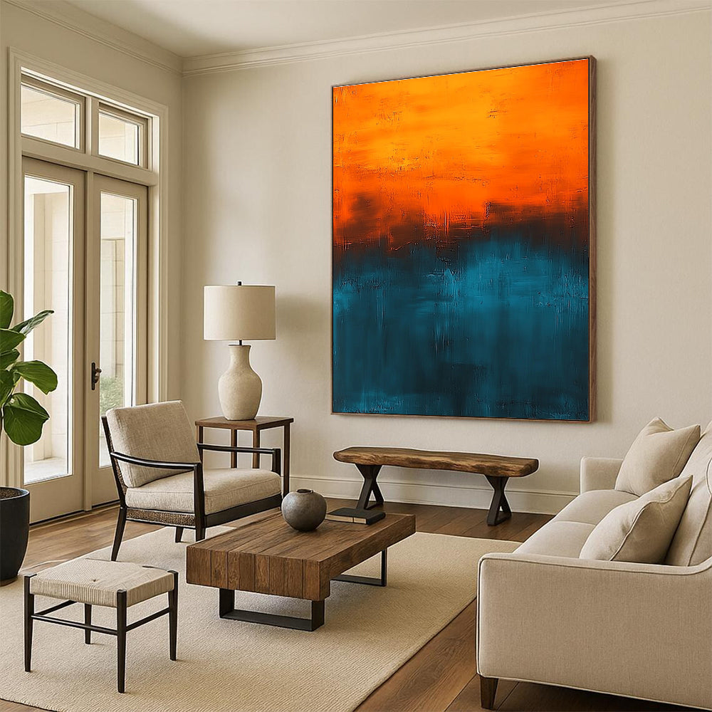 Orange and Teal Abstract Painting with Bold Color Contrasts GER658