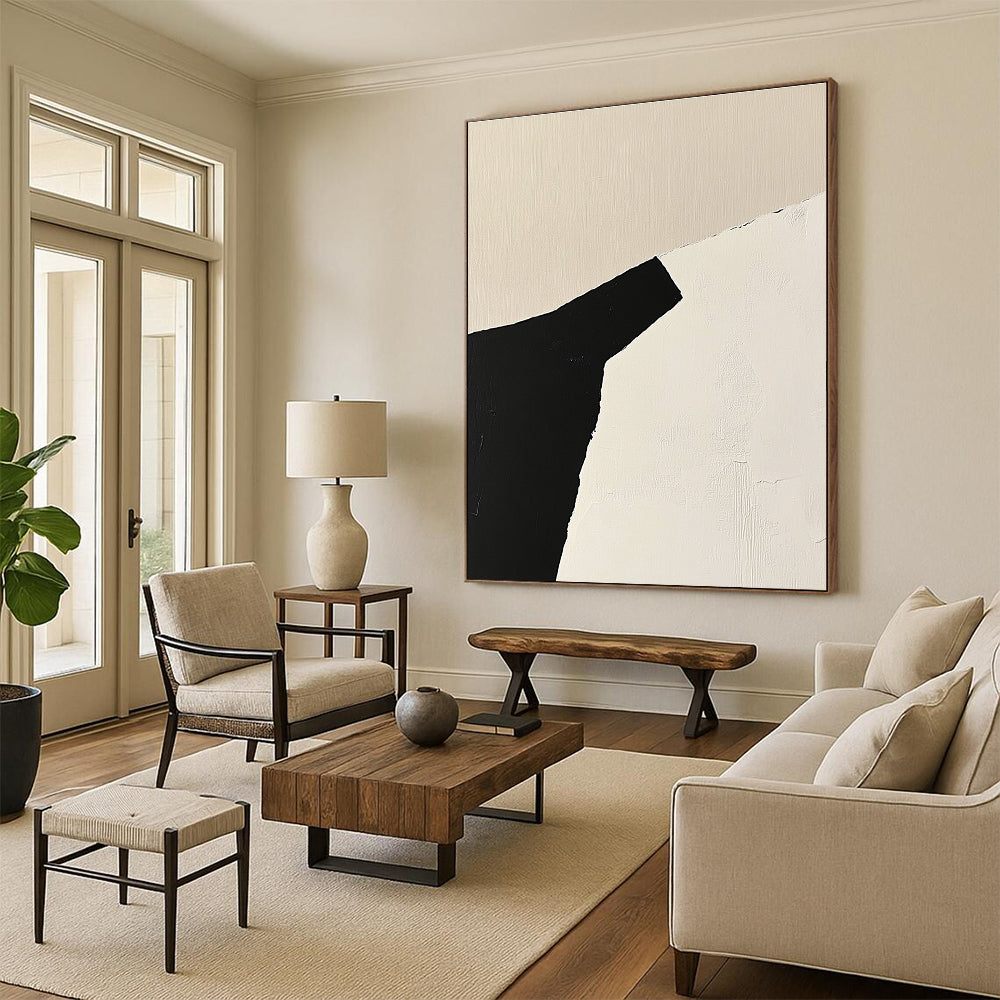 Black and Beige Geometric Abstract Painting with Angular Forms GER166