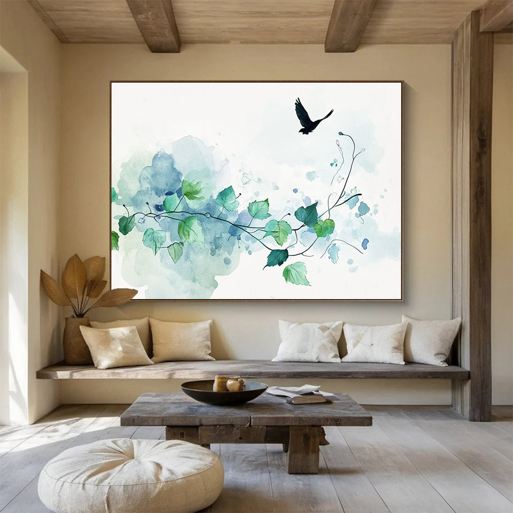 Bird and Vines Watercolor Abstract Painting DYP159