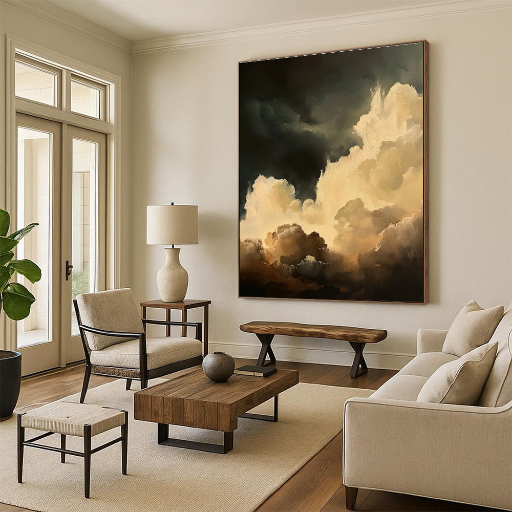 Cream Clouds Dark Sky Abstract Painting ADGE022