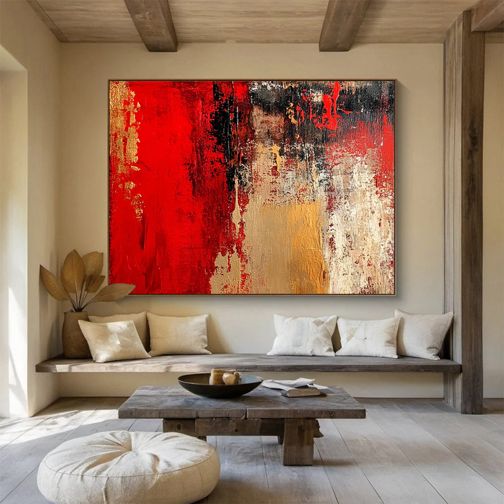 Red Gold Abstract Textures Painting with Bold Color Layers DYP431