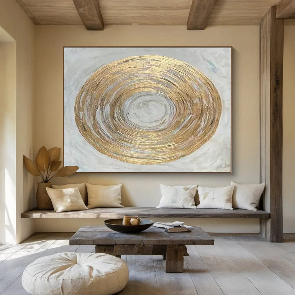 Golden and Grey Spiral - shaped Abstract Painting THY108