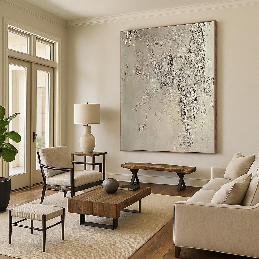 Textured Beige Abstract Art Resembling Plastered Wall GER271