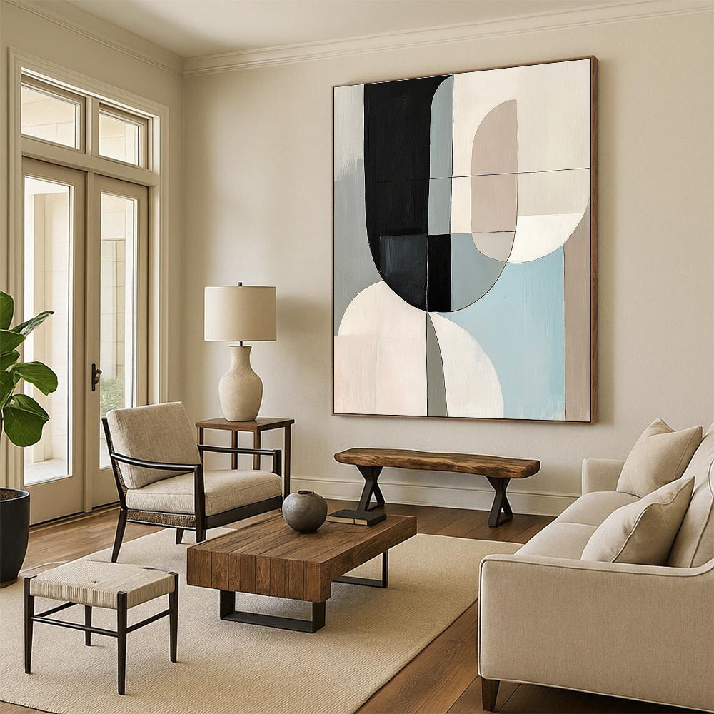 Multicolor Geometric Abstract Painting with Interlocking Shapes GER169