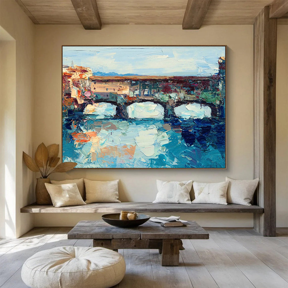 Arched Bridge Over River Abstract Painting THY430