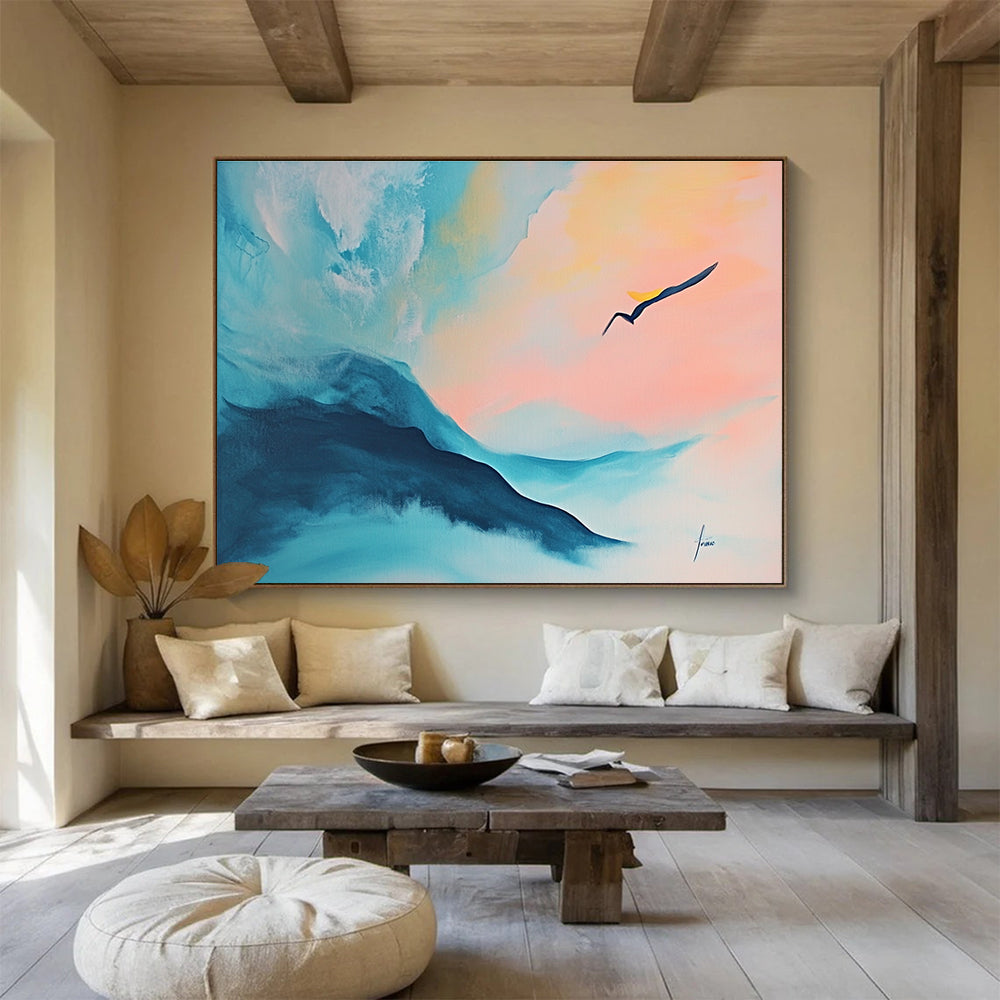 Colorful Abstract Painting of Mountains and a Bird in Flight DYP145