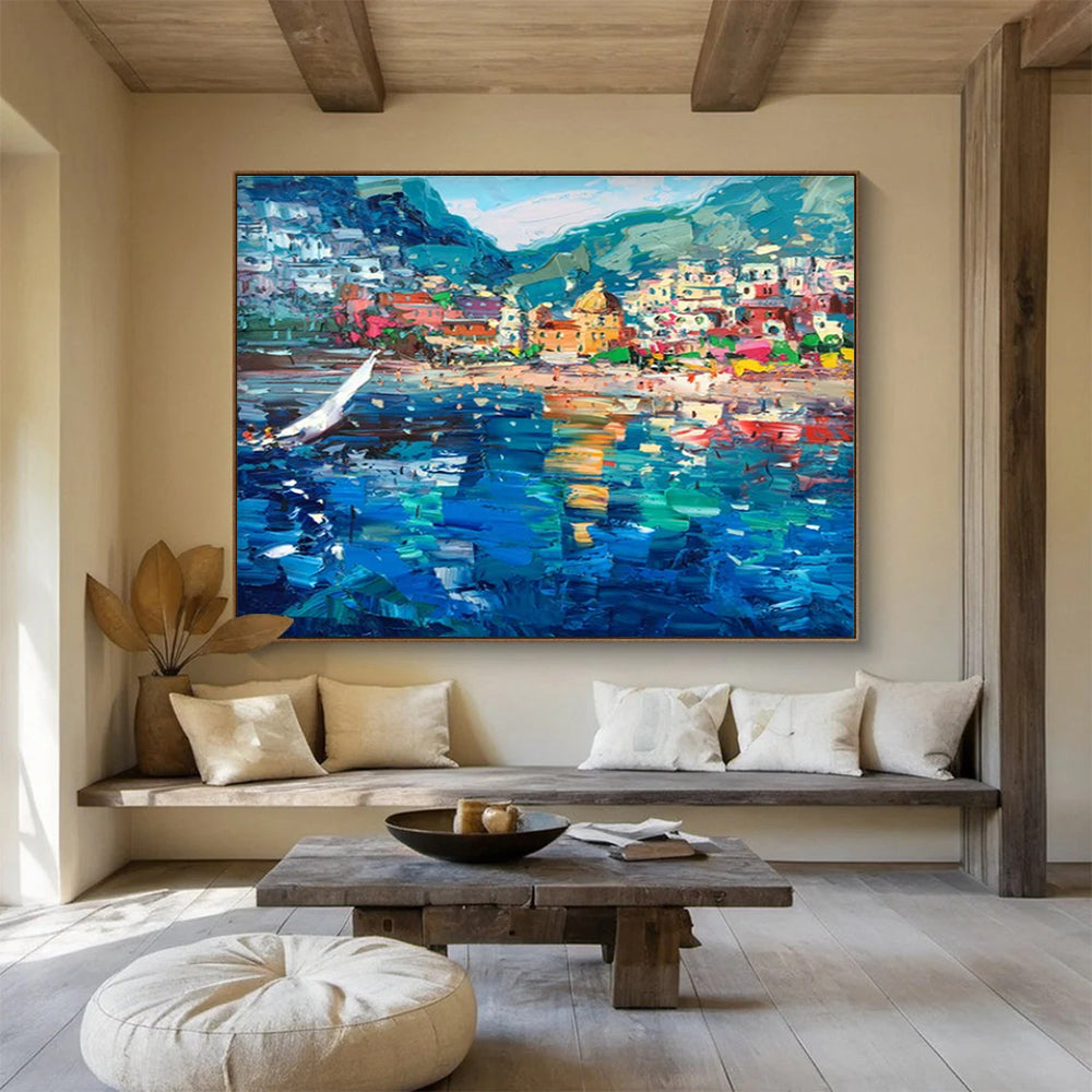 Vibrant Coastal Town Abstract Painting THY443