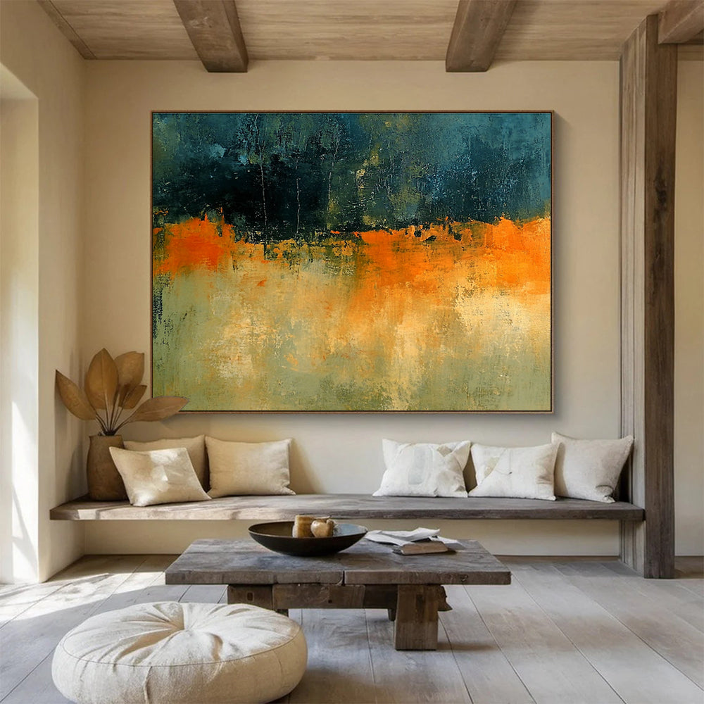 Dark and Orange Landscape Abstract Painting with Textured Layers DYP341
