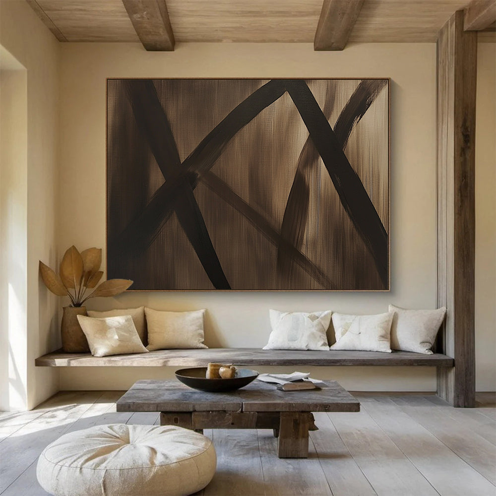 Brown and Black Abstract Lines Painting with Textured Background DYP507
