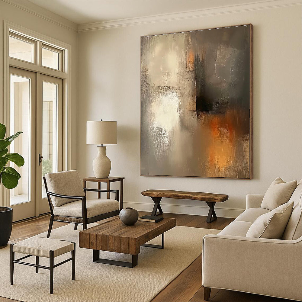 Muted Gray Abstract Painting with Subtle Warm Accents GER531