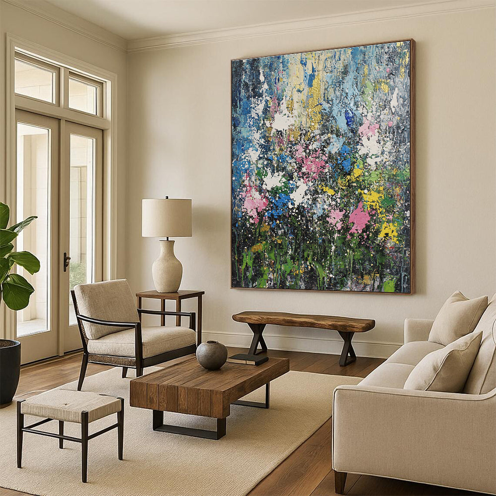Colorful Abstract Floral Painting with Gold Accents GER198