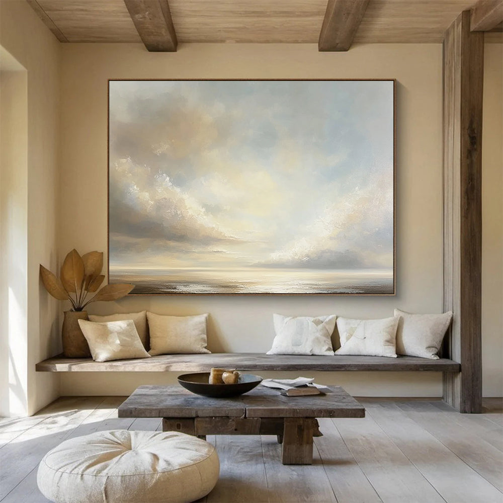 Serene Sky and Sea Abstract Painting with Soft Tones DYP151