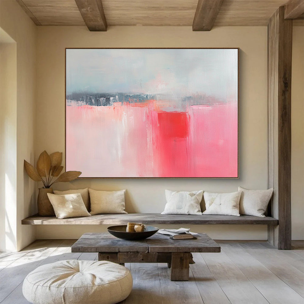 Subtle Landscape Abstract Painting with Pink and Gray DYP416