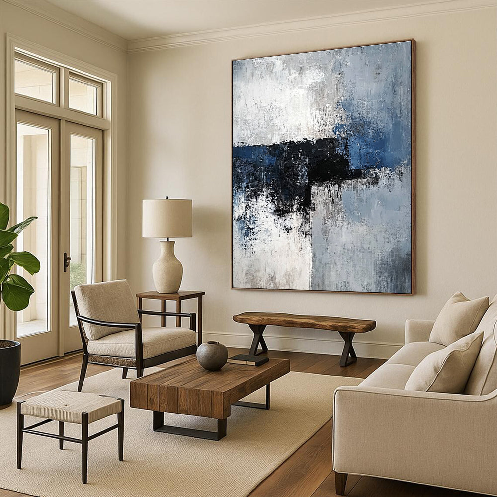 Blue Gray Abstract Painting with Dramatic Drips GER535