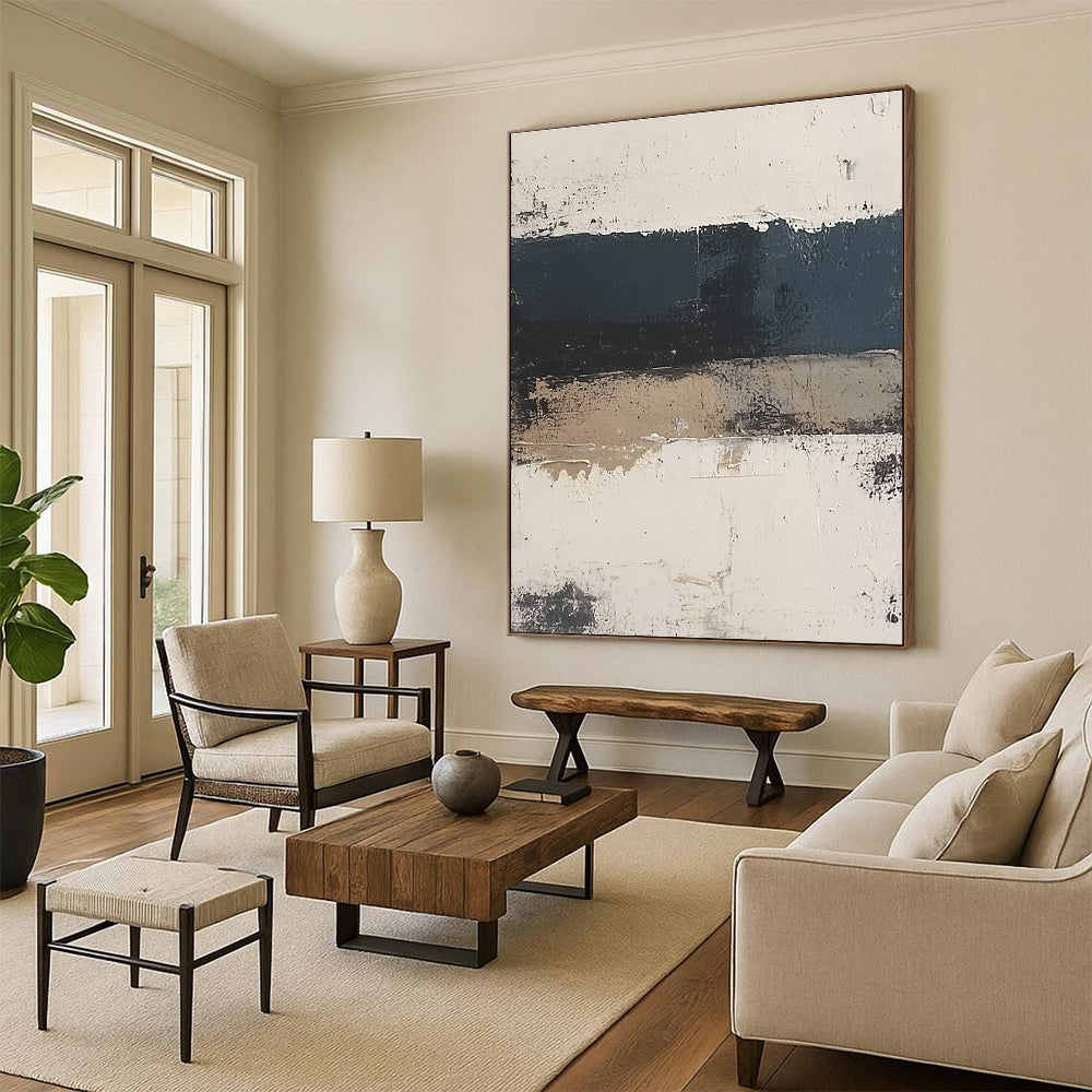 Black and Beige Abstract Painting with Textured Layers GER500